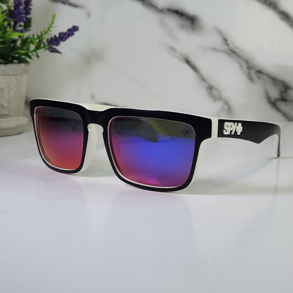 SPY HELM Sunglasses Black and White. Purple Lenses